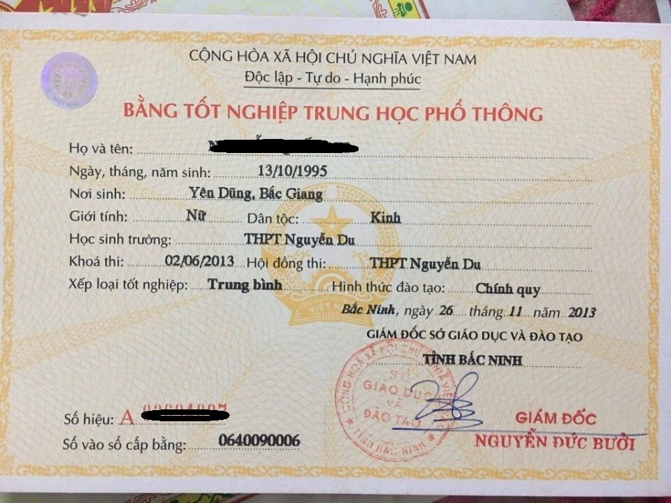 làm bằng cấp 3 bắc ninh có hồ sơ gốc